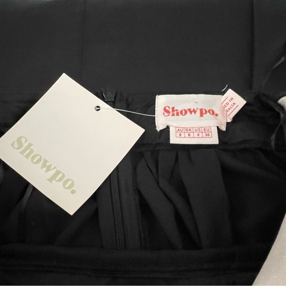 Showpo. studded black halter strap satin maxi slip dress, plunge neck, Sz: US 4 - Picture 8 of 11